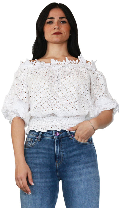Nosecrets Milano Camicia in sangallo spalle scoperte Bluse e camicie - Boutique Luisa Trendy