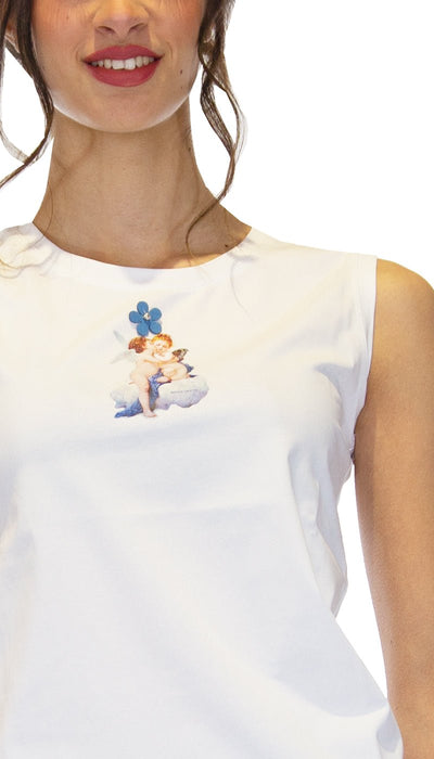 Nosecrets Milano Canotta bianca stampa cupido. 211ns133 T-Shirt e top - Boutique Luisa Trendy