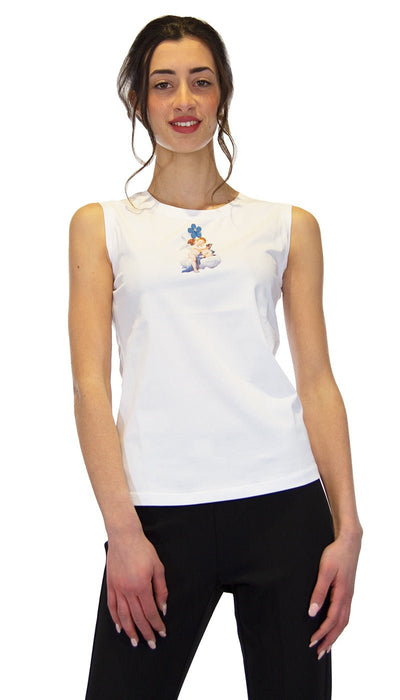 Nosecrets Milano Canotta bianca stampa cupido. 211ns133 T-Shirt e top - Boutique Luisa Trendy