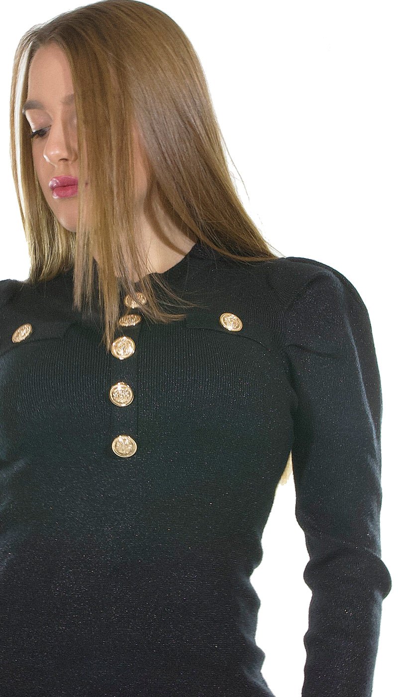 Nosecrets Milano Maglia in tessuto laminato con bottoni oro. 213NS037 Maglie e cardigan Donna - Boutique Luisa Trendy