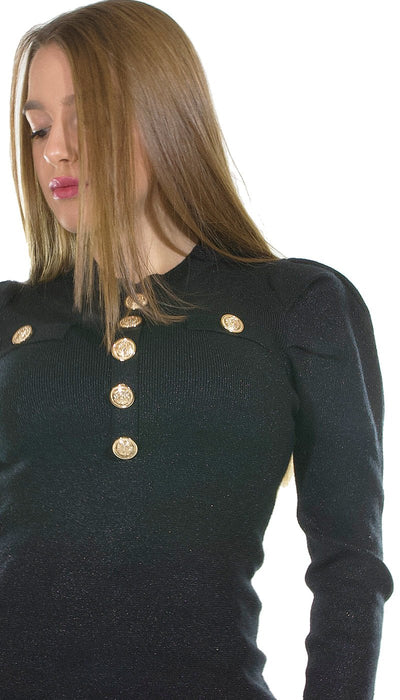 Nosecrets Milano Maglia in tessuto laminato con bottoni oro. 213NS037 Maglie e cardigan Donna - Boutique Luisa Trendy