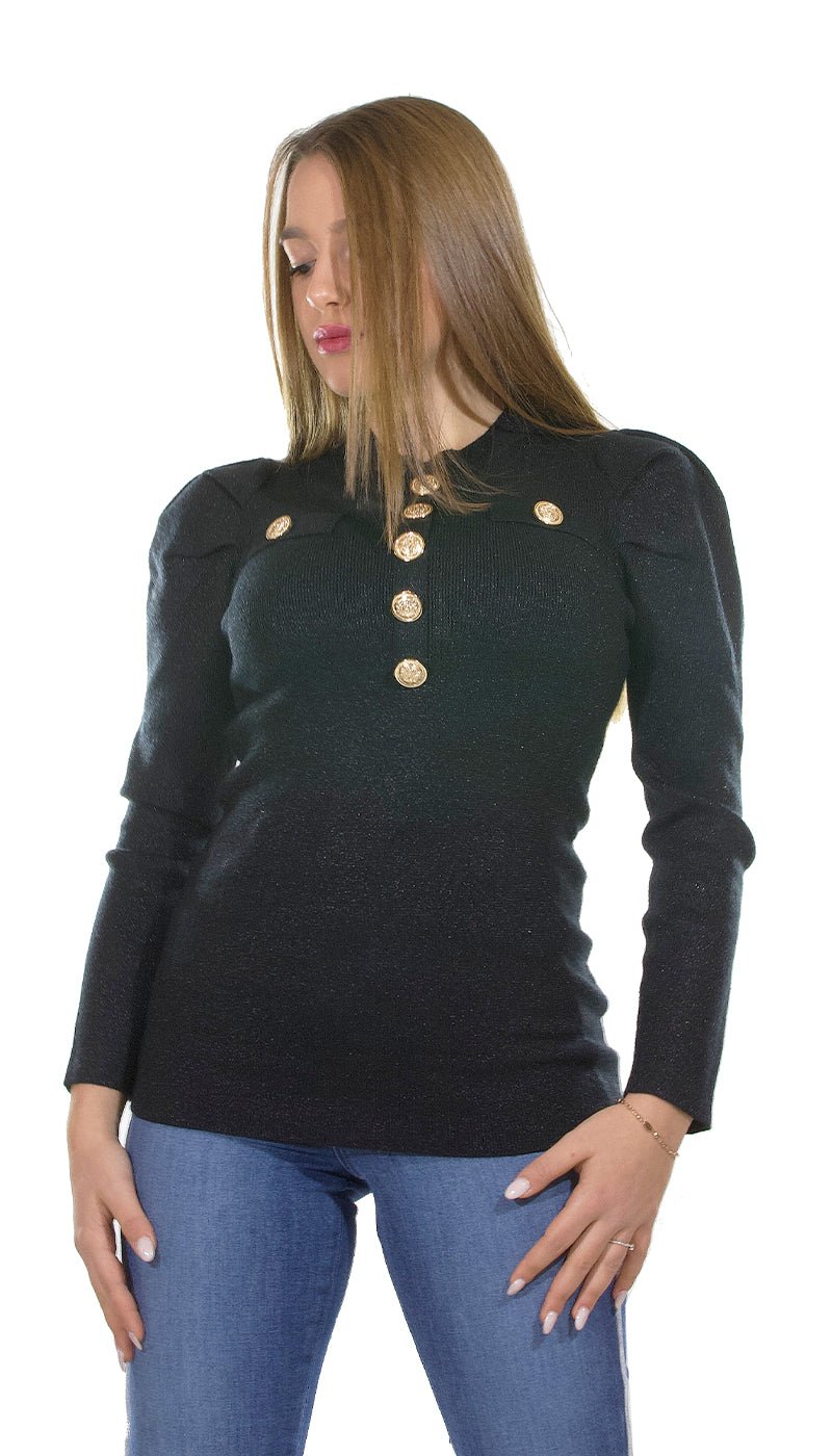 Nosecrets Milano Maglia in tessuto laminato con bottoni oro. 213NS037 Maglie e cardigan Donna - Boutique Luisa Trendy