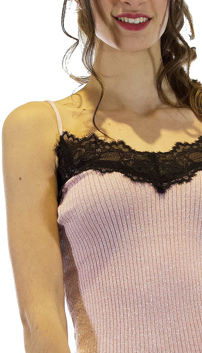 NoSecrets Milano Top in lurex e pizzo. 211NS083 T-Shirt e top - Boutique Luisa Trendy