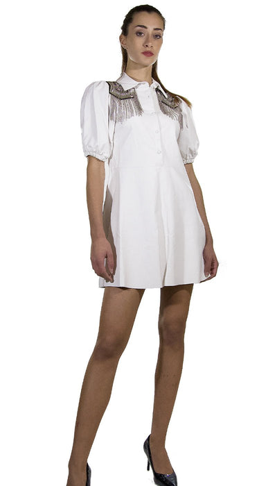 ODI ET AMO Abito corto bianco in ecopelle spalle a palloncino e patch. A089U1 Vestiti - Boutique Luisa Trendy