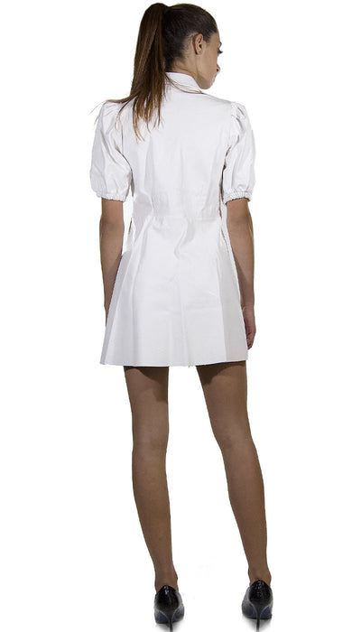 ODI ET AMO Abito corto bianco in ecopelle spalle a palloncino e patch. A089U1 Vestiti - Boutique Luisa Trendy