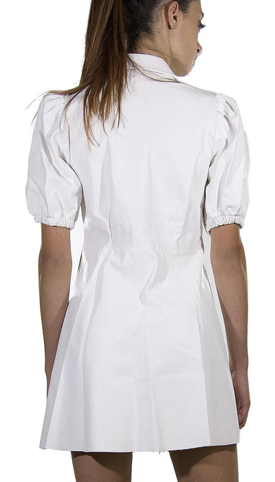 ODI ET AMO Abito corto bianco in ecopelle spalle a palloncino e patch. A089U1 Vestiti - Boutique Luisa Trendy