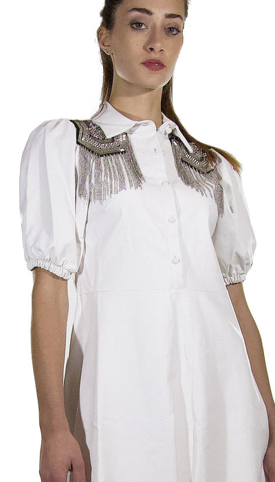 ODI ET AMO Abito corto bianco in ecopelle spalle a palloncino e patch. A089U1 Vestiti - Boutique Luisa Trendy