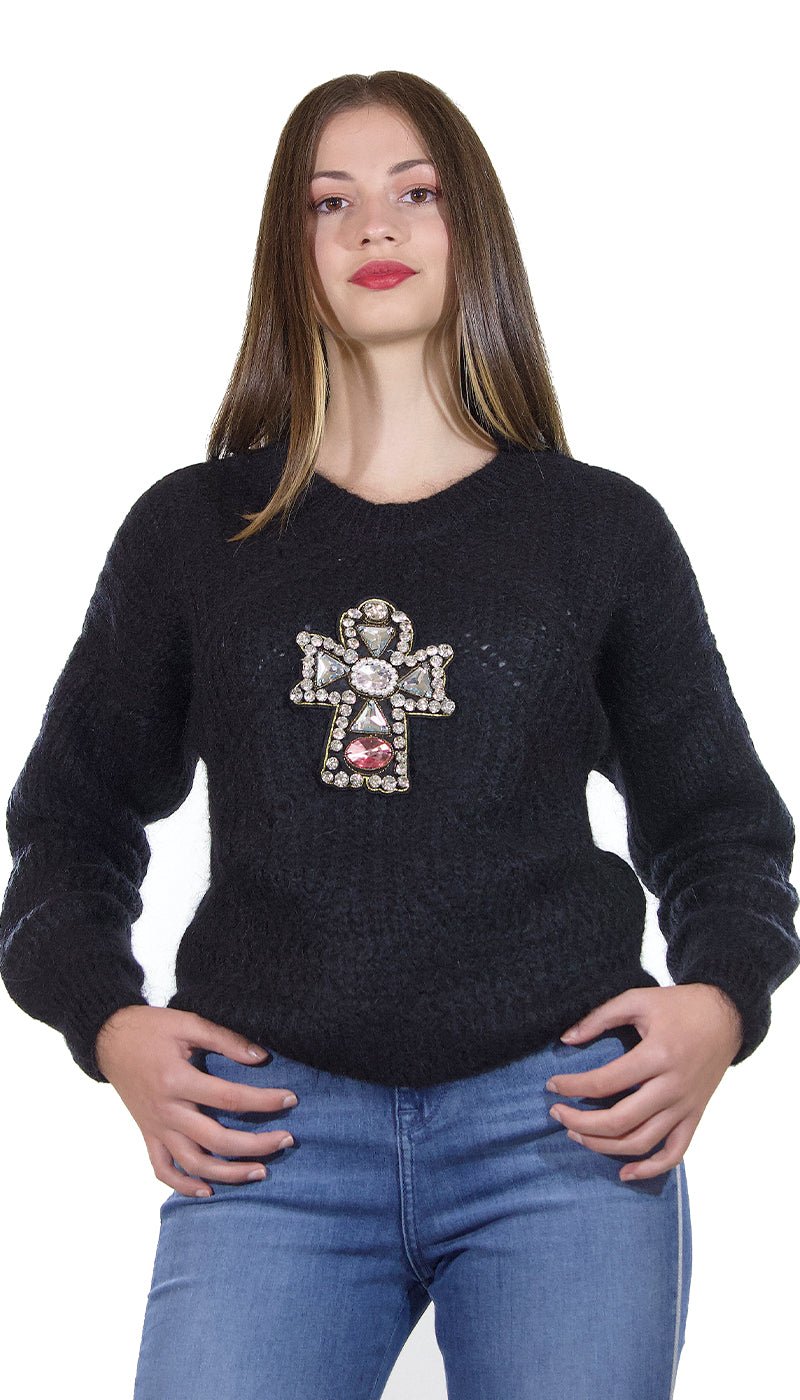 ODI ET AMO Maglia in mohair con patch. A143U1 Maglie e cardigan Donna - Boutique Luisa Trendy