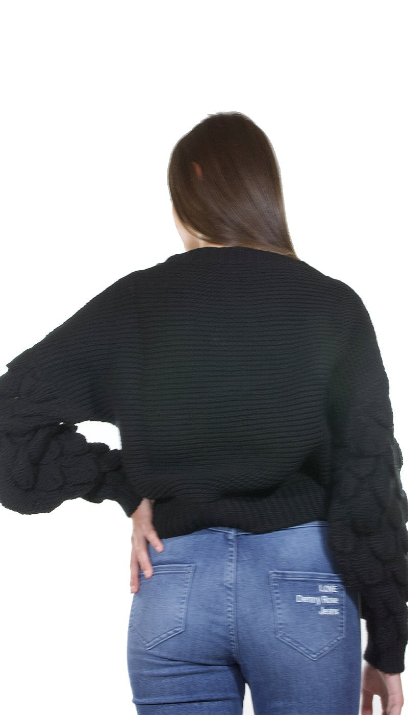 ODI ET AMO Maglia nera in lana con applicazione scollo. A053U1 Maglie e cardigan Donna - Boutique Luisa Trendy