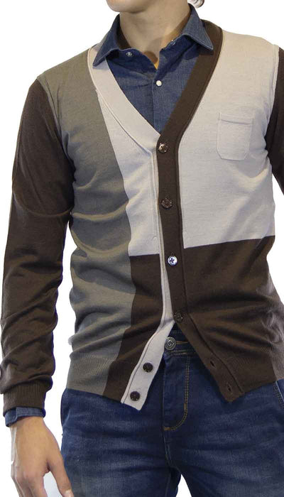 Paolo Pecora cardigan uomo in lana con sfumature del marrone e grgio Maglie e cardigan uomo - Boutique Luisa Trendy