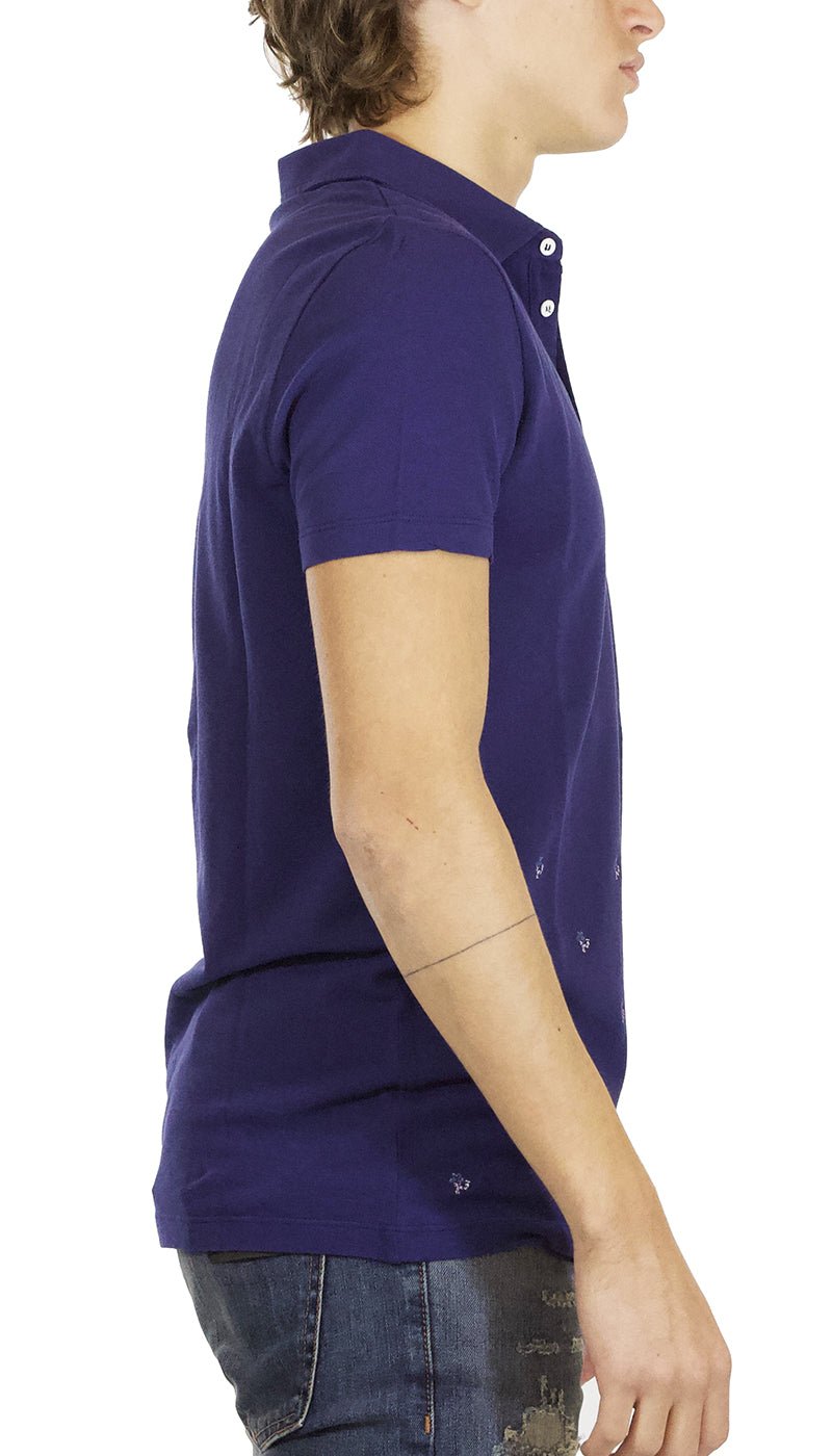 Paolo Pecora Polo uomo blu manica corta in cotone con ricami di fiori T-shirt e Polo - Boutique Luisa Trendy