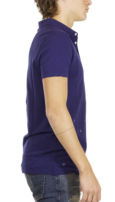 Paolo Pecora Polo uomo blu manica corta in cotone con ricami di fiori T-shirt e Polo - Boutique Luisa Trendy