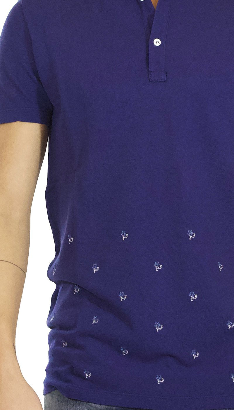 Paolo Pecora Polo uomo blu manica corta in cotone con ricami di fiori T-shirt e Polo - Boutique Luisa Trendy