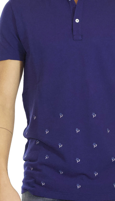 Paolo Pecora Polo uomo blu manica corta in cotone con ricami di fiori T-shirt e Polo - Boutique Luisa Trendy