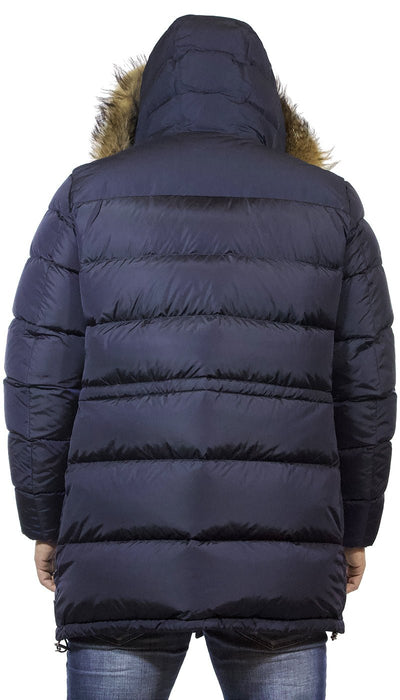Piumino lungo uomo Add blu con pettorina e cappuccio di pelliccia staccabile Capispalla Uomo - Boutique Luisa Trendy