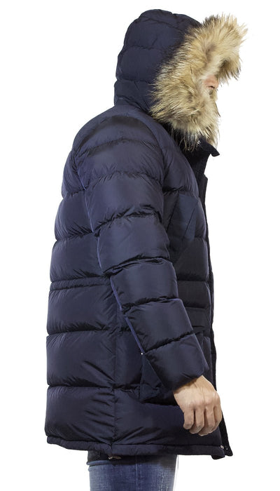 Piumino lungo uomo Add blu con pettorina e cappuccio di pelliccia staccabile Capispalla Uomo - Boutique Luisa Trendy