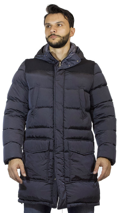 Piumino lungo uomo Add grigio imbottito di piuma d'oca con cappuccio. Capispalla Uomo - Boutique Luisa Trendy
