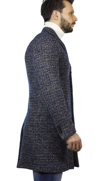 Seventy Cappotto lungo uomo in lana bouclè blu. Capispalla Uomo - Boutique Luisa Trendy