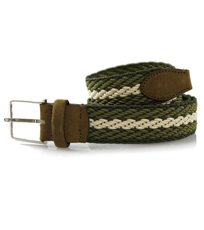 Seventy Cintura uomo verde e beige elastica intrecciata con inserti in camoscio marroni con logo seventy impresso. Cintura - Boutique Luisa Trendy
