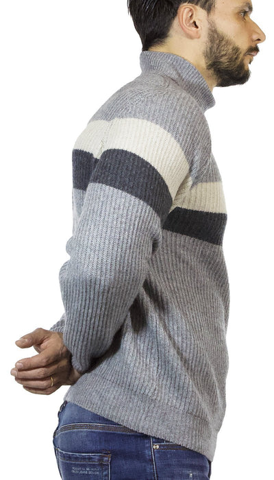 Seventy Maglia dolcevita uomo in lana grigio con fasce orizzontali. Maglie e cardigan uomo - Boutique Luisa Trendy