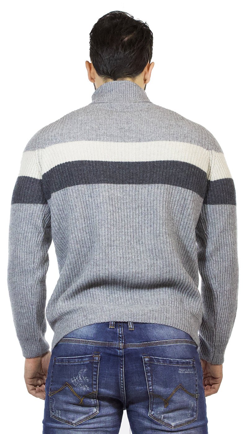 Seventy Maglia dolcevita uomo in lana grigio con fasce orizzontali. Maglie e cardigan uomo - Boutique Luisa Trendy