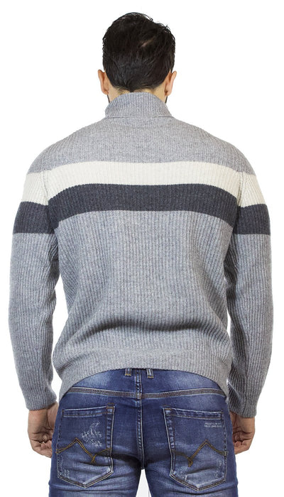 Seventy Maglia dolcevita uomo in lana grigio con fasce orizzontali. Maglie e cardigan uomo - Boutique Luisa Trendy