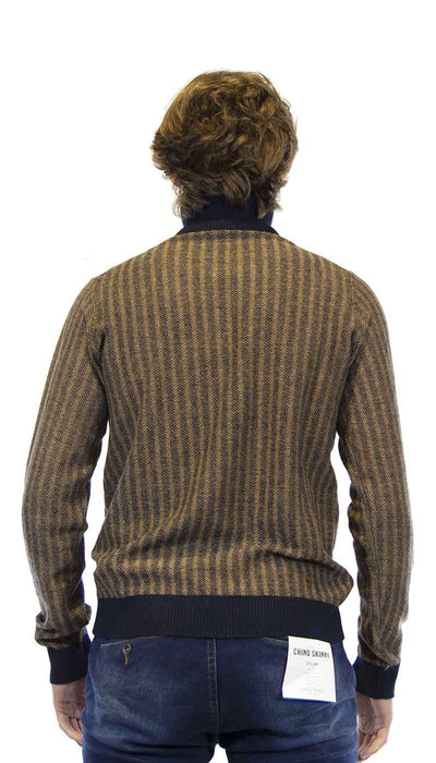 Seventy Maglia Dolcevita uomo in lana marrone a righe blu. Maglie e cardigan uomo - Boutique Luisa Trendy