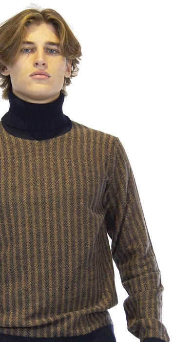 Seventy Maglia Dolcevita uomo in lana marrone a righe blu. Maglie e cardigan uomo - Boutique Luisa Trendy