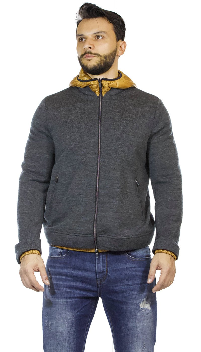 Seventy Maglia giacca uomo grigia in lana con zip e cappuccio in piuma marrone Maglie e cardigan uomo - Boutique Luisa Trendy