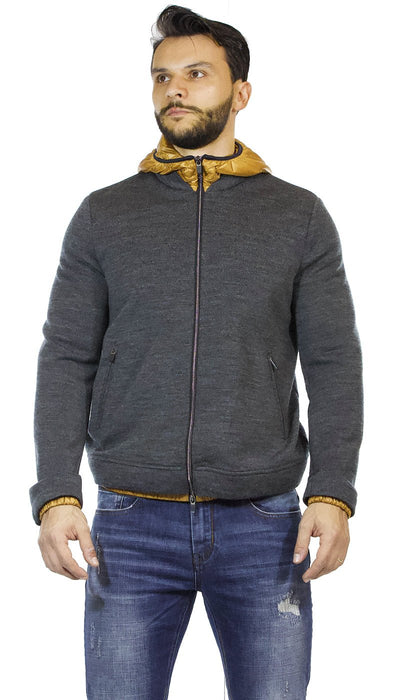 Seventy Maglia giacca uomo grigia in lana con zip e cappuccio in piuma marrone Maglie e cardigan uomo - Boutique Luisa Trendy