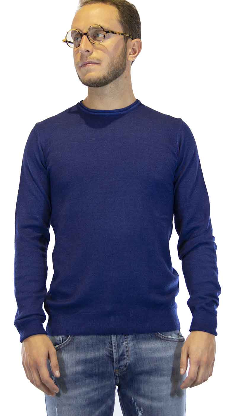 Seventy Maglia uomo girocollo in lana blu Maglie e cardigan uomo - Boutique Luisa Trendy