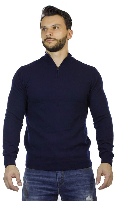 Seventy Maglia uomo in lana blu collo alto con zip Maglie e cardigan uomo - Boutique Luisa Trendy