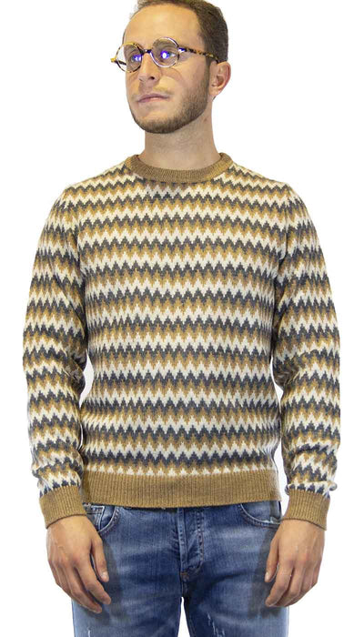 Seventy Maglia uomo in lana color cammello a fantasia Maglie e cardigan uomo - Boutique Luisa Trendy