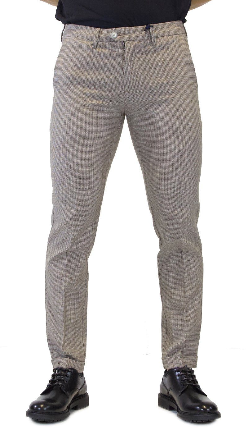 Seventy Pantalone uomo in tessuto stretch fantasia pied de poule marrone - Boutique Luisa Trendy