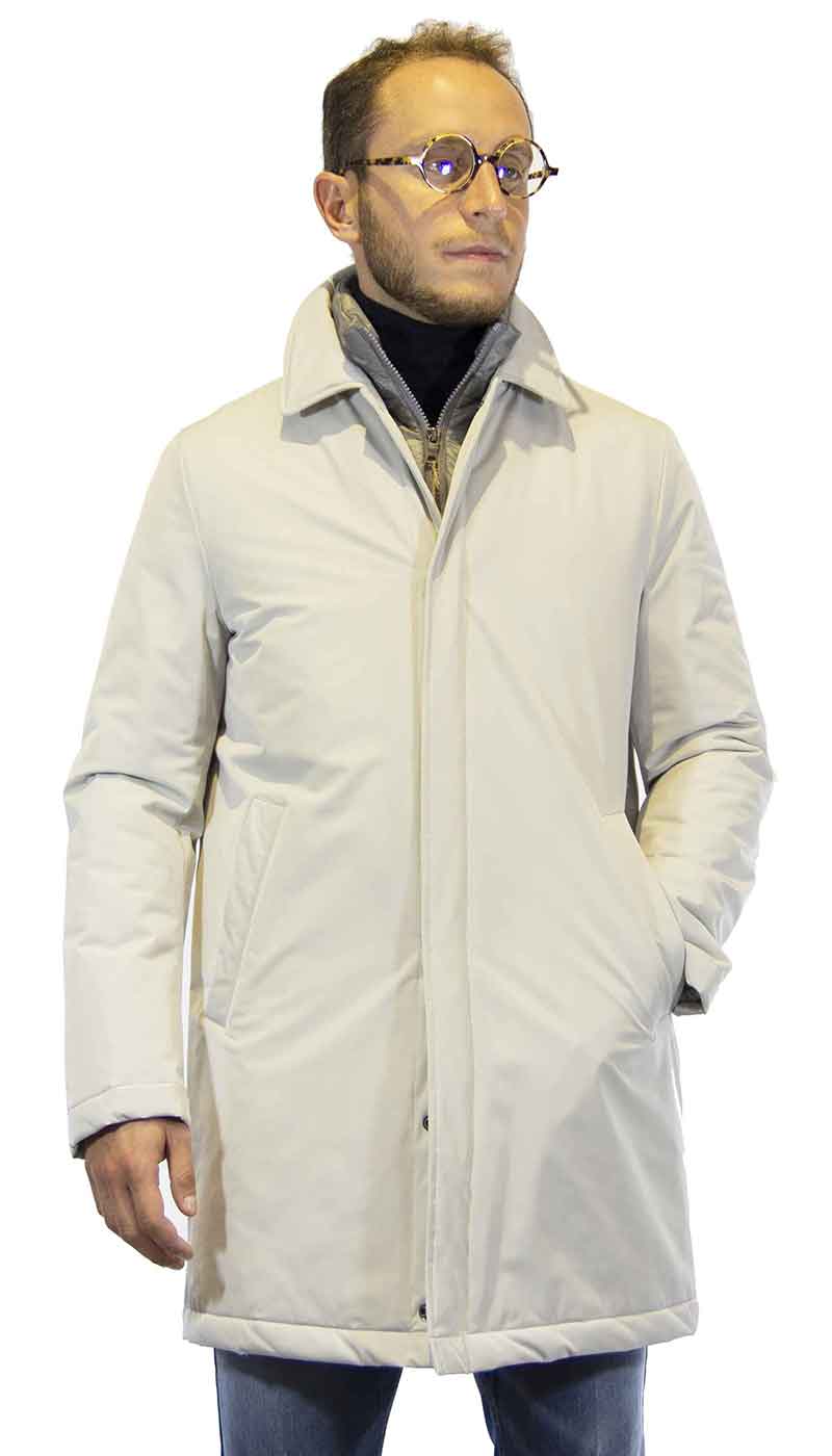 Seventy Trench uomo ghiaccio in tessuto con pettorina in piuma. Capispalla Uomo - Boutique Luisa Trendy
