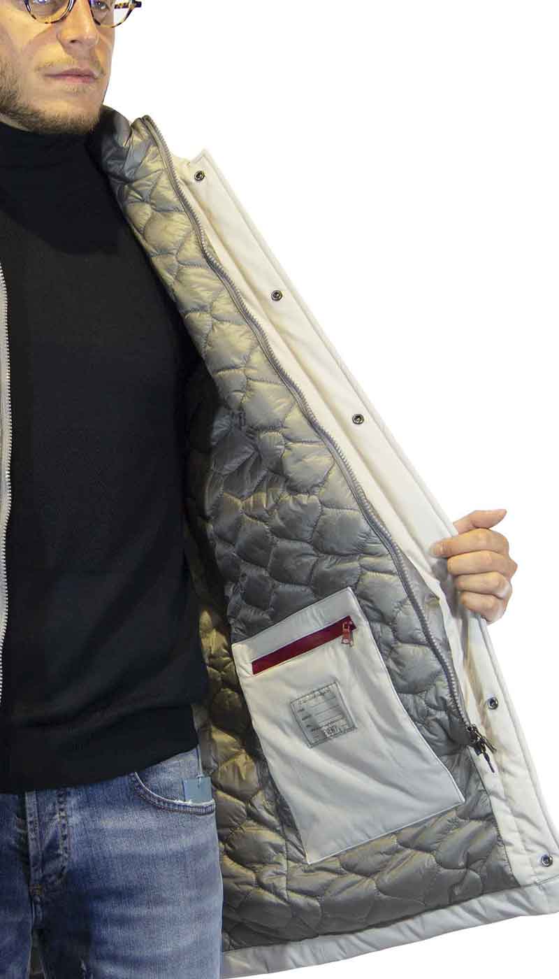 Seventy Trench uomo ghiaccio in tessuto con pettorina in piuma. Capispalla Uomo - Boutique Luisa Trendy