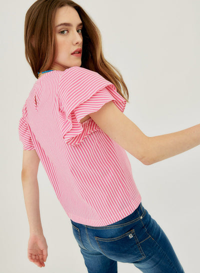 Silvian Heach Blusa in cotone rigata con rouches. (6672874635399)