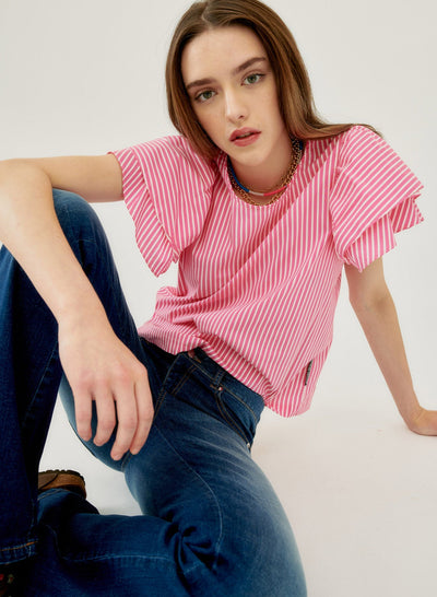 Silvian Heach Blusa in cotone rigata con rouches. Bluse e camicie - Boutique Luisa Trendy