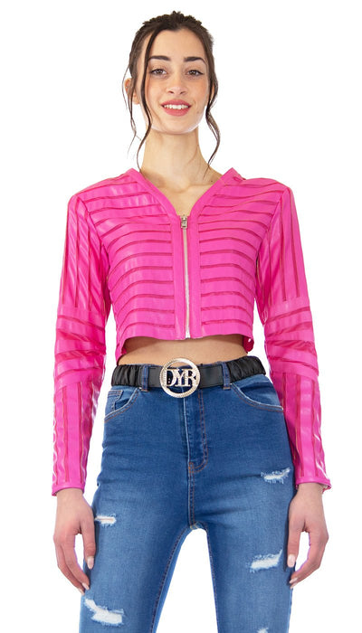 Silvian Heach Giacca corta fuxia in ecopelle e velo. PGP21180GB Capispalla Donna - Boutique Luisa Trendy