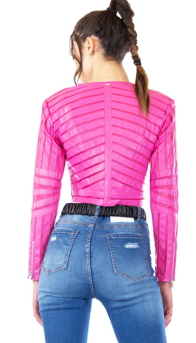 Silvian Heach Giacca corta fuxia in ecopelle e velo. PGP21180GB Capispalla Donna - Boutique Luisa Trendy