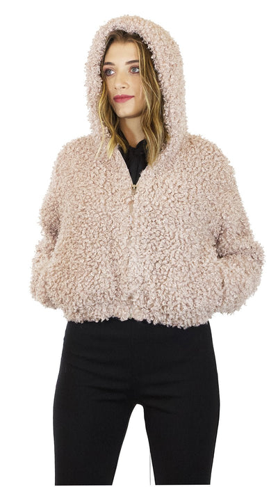 Silvian Heach Giacca in Pelliccia, ecologica beige, con zip e cappuccio. Capispalla Donna - Boutique Luisa Trendy