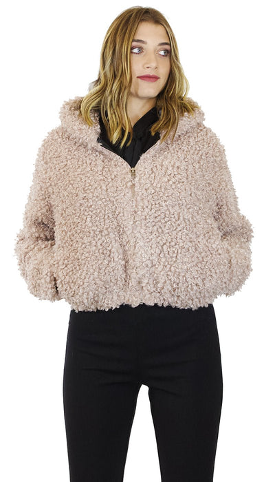 Silvian Heach Giacca in Pelliccia, ecologica beige, con zip e cappuccio. Capispalla Donna - Boutique Luisa Trendy