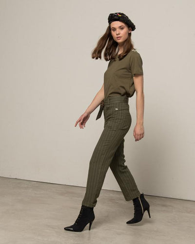 Silvian Heach Pantalone gessato verde militare Pantalone Donna - Boutique Luisa Trendy