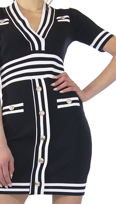 Silvian Heach Vestito a tubino corto nero e profili bianchi. PGP21246VE Vestiti - Boutique Luisa Trendy