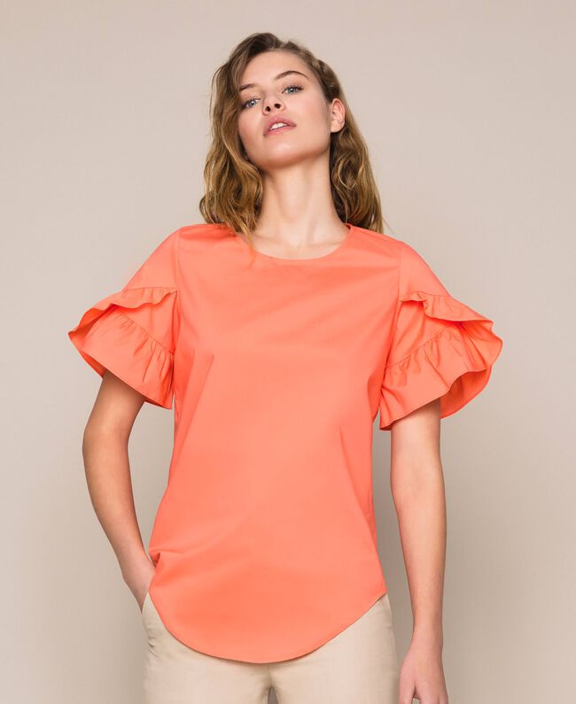 Twinset Blusa in cotone popeline con volant. 201TT2030 Bluse e camicie - Boutique Luisa Trendy