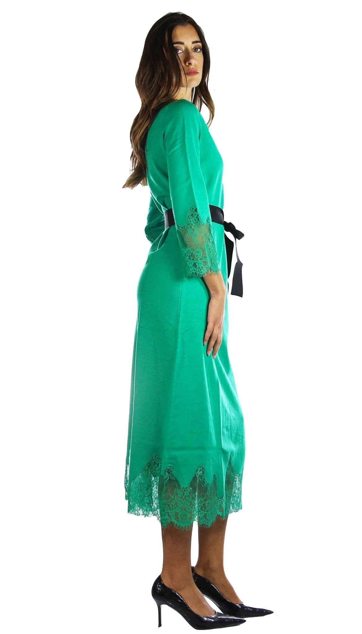 Twinset Milano Abito lungo in maglia con pizzo e cintura Vestiti - Boutique Luisa Trendy