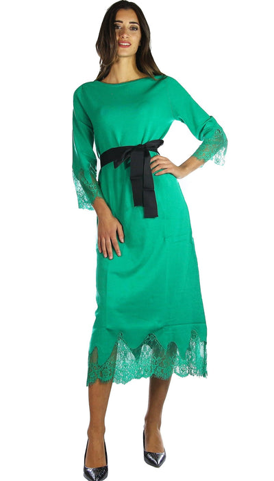 Twinset Milano Abito lungo in maglia con pizzo e cintura Vestiti - Boutique Luisa Trendy