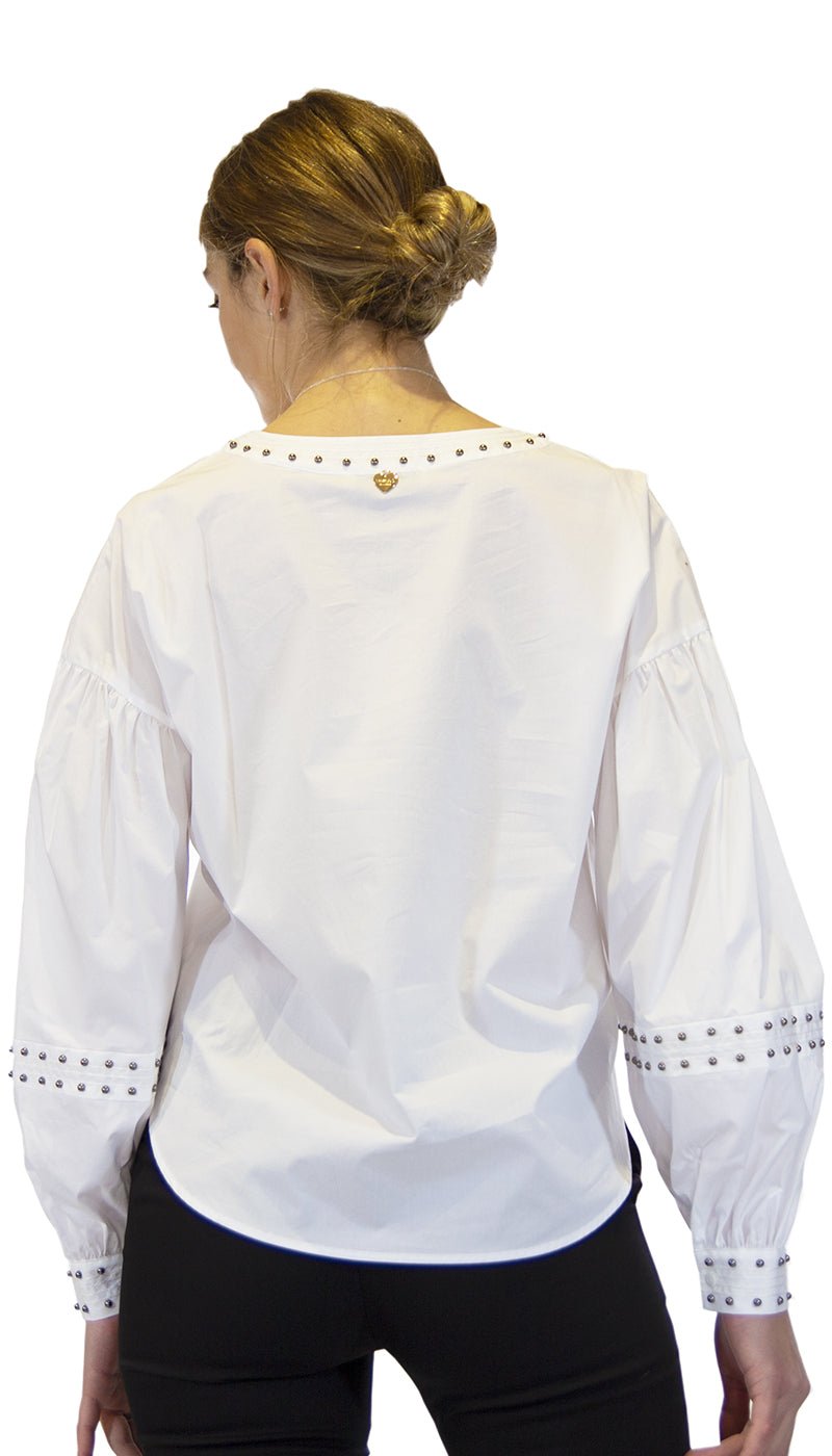 Twinset Milano Blusa bianca in popeline con borchie. 211TT2482 Bluse e camicie - Boutique Luisa Trendy