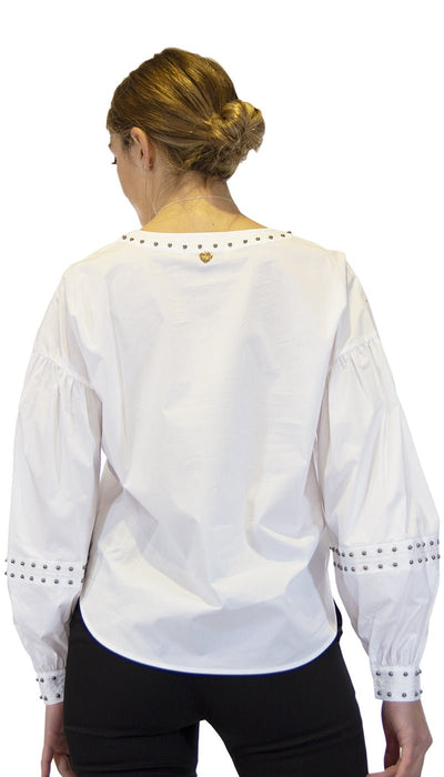 Twinset Milano Blusa bianca in popeline con borchie. 211TT2482 Bluse e camicie - Boutique Luisa Trendy