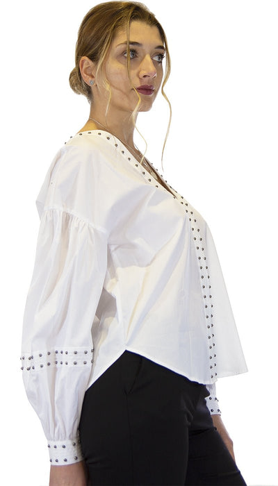 Twinset Milano Blusa bianca in popeline con borchie. 211TT2482 Bluse e camicie - Boutique Luisa Trendy